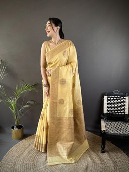 Elora - Yellow Paisley Saree With Unstitched Blouse