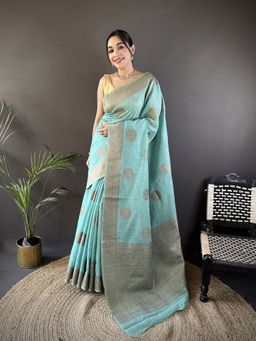 Elora - Blue Paisley Saree With Unstitched Blouse
