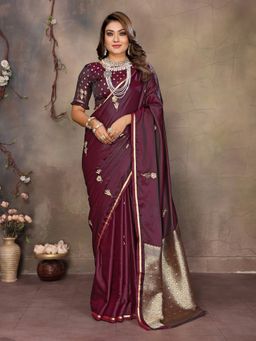 Elora - Maroon Woven Saree With Unstitched Blouse