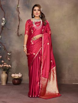 Elora - Red Woven Saree With Unstitched Blouse