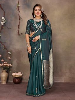 Elora - Green Woven Saree With Unstitched Blouse