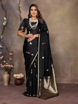 Elora - Black Woven Saree With Unstitched Blouse