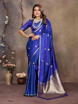 Elora - Blue Woven Saree With Unstitched Blouse