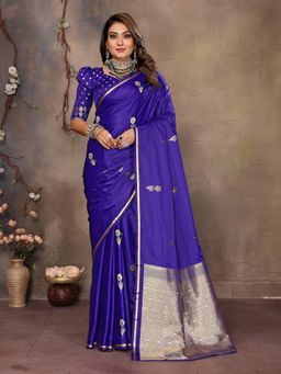 Elora - Blue Woven Saree With Unstitched Blouse