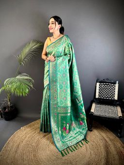 Elora - Green Woven Saree With Unstitched Blouse