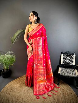 Elora - Pink Woven Saree With Unstitched Blouse