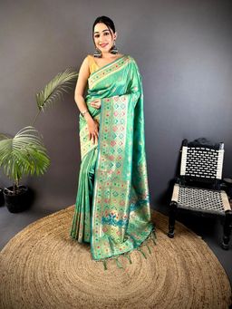 Elora - Green Woven Saree With Unstitched Blouse