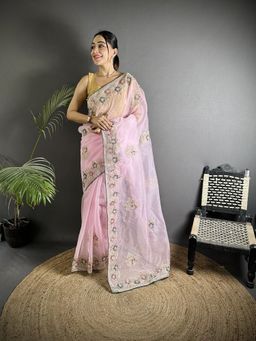 Elora - Pink Floral Saree With Unstitched Blouse