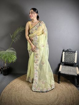 Elora - Yellow Floral Saree With Unstitched Blouse