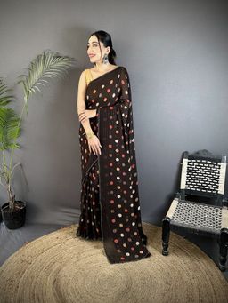 Elora - Black Polka Dots Saree With Unstitched Blouse