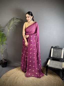 Elora - Purple Polka Dots Saree With Unstitched Blouse