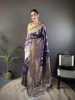 Elora - Blue Woven Saree With Unstitched Blouse