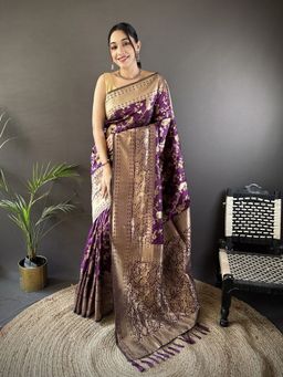 Elora - Purple Woven Saree With Unstitched Blouse
