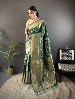 Elora - Green Woven Saree With Unstitched Blouse
