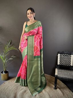 Elora - Pink Woven Saree With Unstitched Blouse