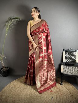 Elora - Brown Woven Saree With Unstitched Blouse