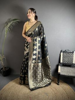 Elora - Black Woven Saree With Unstitched Blouse