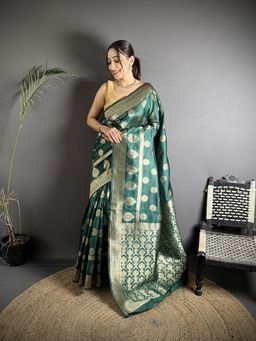 Elora - Green Woven Saree With Unstitched Blouse