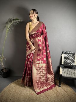 Elora - Maroon Woven Saree With Unstitched Blouse