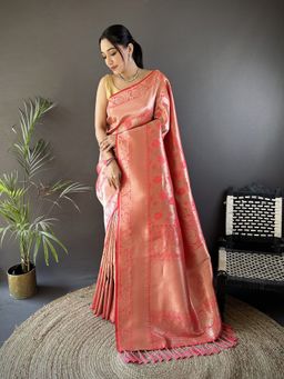 Elora - Pink Floral Saree With Unstitched Blouse