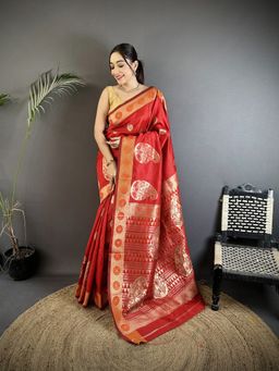 Elora - Red Paisley Saree With Unstitched Blouse