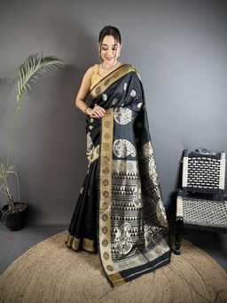 Elora - Black Paisley Saree With Unstitched Blouse
