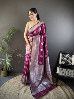 Elora - Magenta Floral Saree With Unstitched Blouse