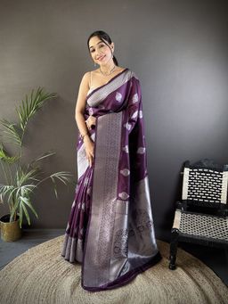 Elora - Wine Floral Saree With Unstitched Blouse