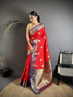 Elora - Red Woven Saree With Unstitched Blouse