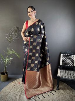 Elora - Black Woven Saree With Unstitched Blouse