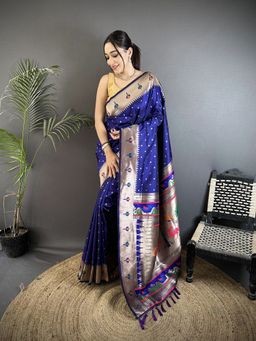 Elora - Blue Floral Saree With Unstitched Blouse