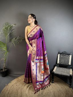 Elora - Magenta Floral Saree With Unstitched Blouse