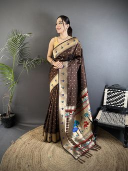 Elora - Brown Floral Saree With Unstitched Blouse