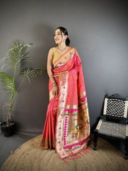 Elora - Pink Floral Saree With Unstitched Blouse