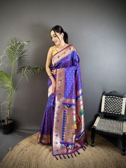 Elora - Purple Floral Saree With Unstitched Blouse