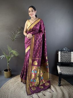 Elora - Wine Floral Saree With Unstitched Blouse