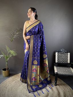 Elora - Blue Floral Saree With Unstitched Blouse