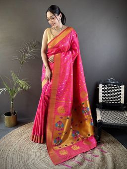 Elora - Pink Floral Saree With Unstitched Blouse