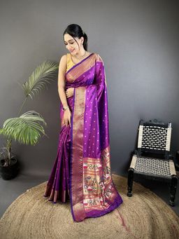 Elora - Purple Woven Saree With Unstitched Blouse