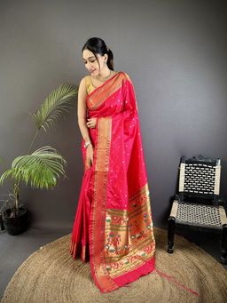 Elora - Magenta Woven Saree With Unstitched Blouse