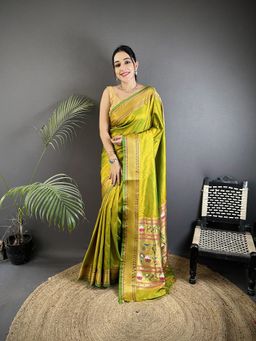 Elora - Green Woven Saree With Unstitched Blouse