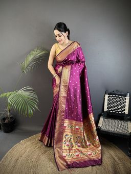 Elora - Wine Woven Saree With Unstitched Blouse