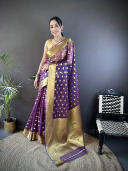 Elora - Purple Polka Dots Saree With Unstitched Blouse