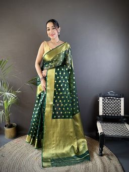 Elora - Green Polka Dots Saree With Unstitched Blouse