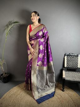 Elora - Purple Woven Saree With Unstitched Blouse