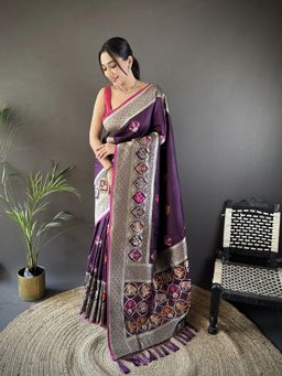 Elora - Wine Woven Saree With Unstitched Blouse