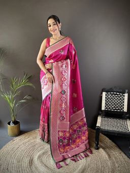 Elora - Pink Woven Saree With Unstitched Blouse