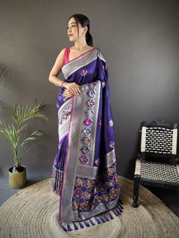 Elora - Blue Woven Saree With Unstitched Blouse