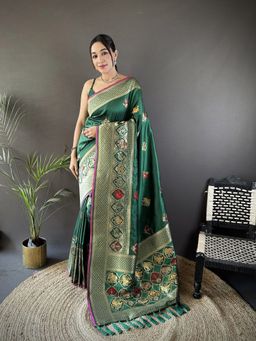 Elora - Green Woven Saree With Unstitched Blouse