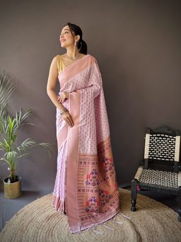 Elora - Lavender Woven Saree With Unstitched Blouse
